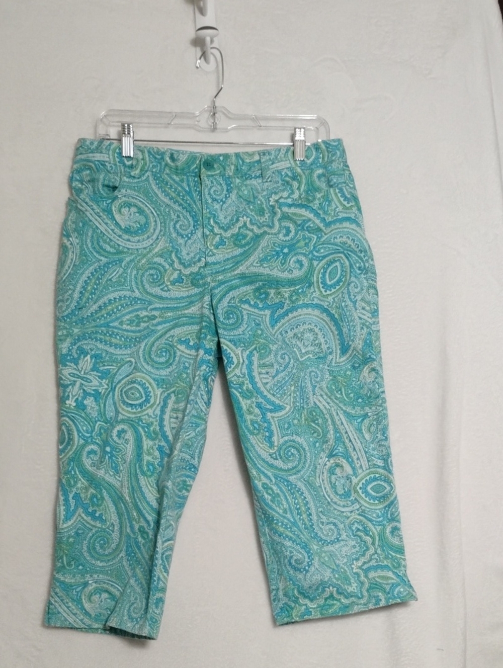 Lauren Ralph Lauren Teal & Aqua Paisley Capris